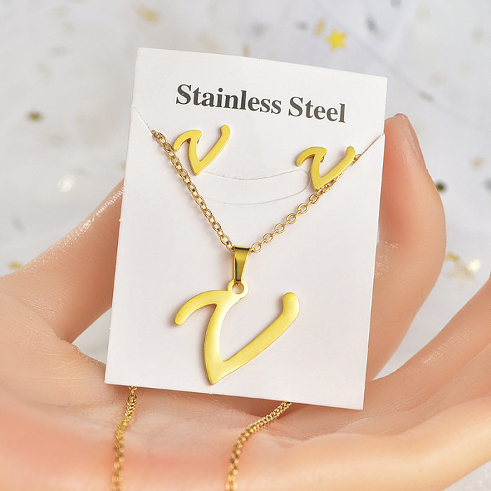 Fashion Letter Titanium Steel Plating Women'S Earrings Necklace 1 Set