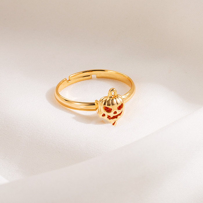 Anéis banhados a ouro 14K com incrustações de cobre de caveira estilo gótico estilo legal