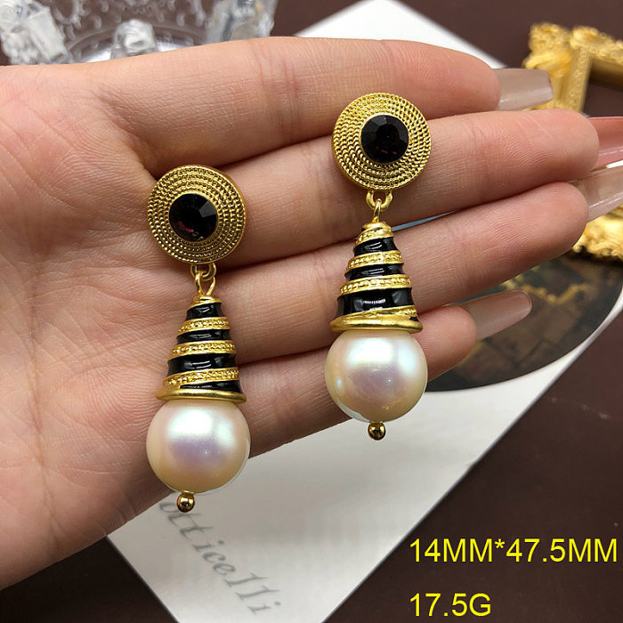 Vintage Style Round Spiral Stripe Copper Plating Inlay Zircon Gold Plated Rings Earrings Necklace