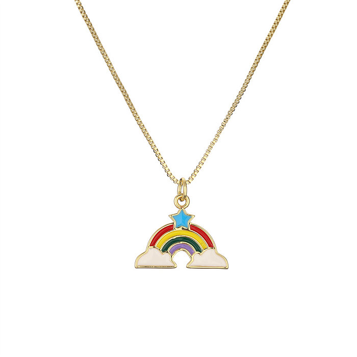 Fashion Rainbow Star Heart Shape Copper Enamel Inlay Zircon Pendant Necklace 1 Piece