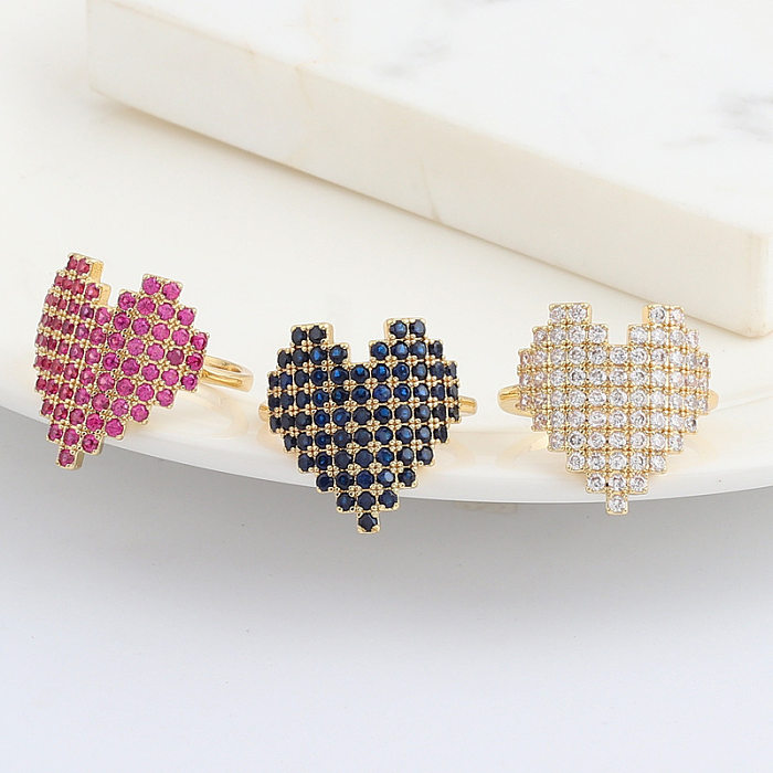Anéis de cobre em formato de coração estilo simples embutidas em zircão anéis de cobre