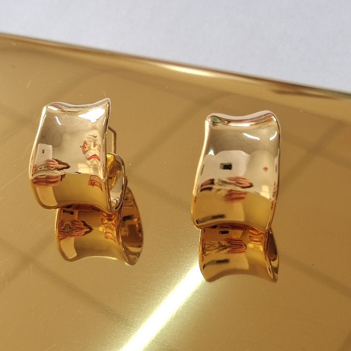 Matsumoto Huinai Same Style Earrings Irregular Wide Surface C- Type Ear Ring Glossy Japanese S925 Silver Ear Studs Earrings Women