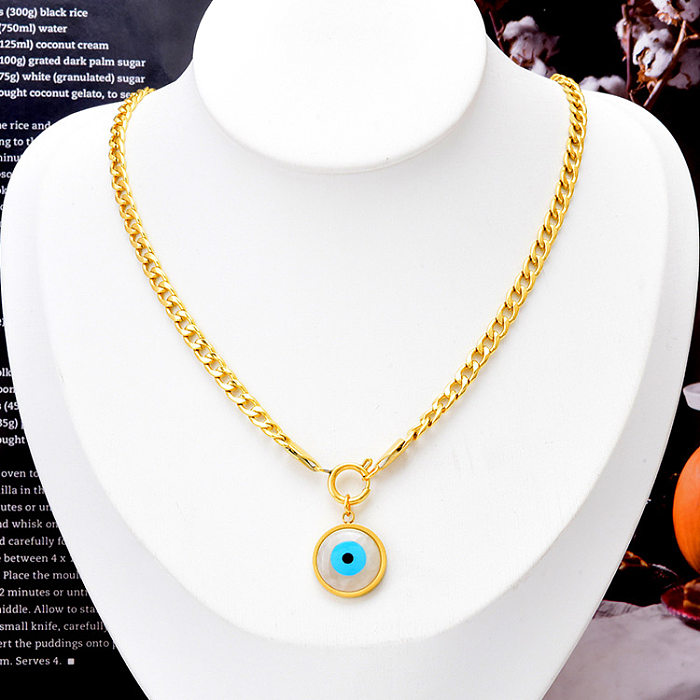Fashion Eye Titanium Steel Pendant Necklace Inlay Shell Stainless Steel Necklaces 1 Piece