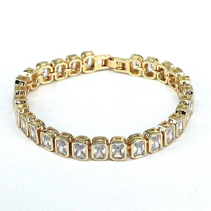 1 Piece Retro Square Copper Plating Inlay Zircon Bracelets