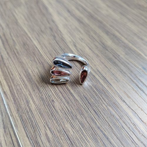 Novelty Simple Style Geometric Copper Plating Inlay Crystal Silver Plated Rings