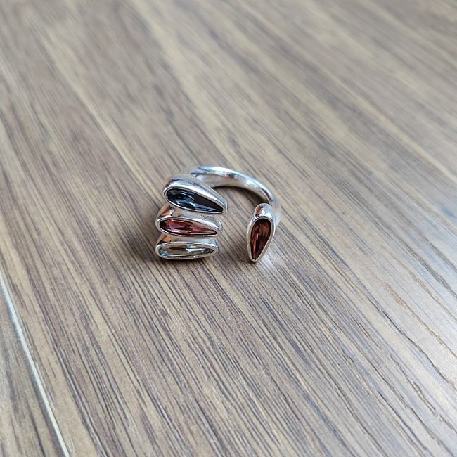 Novelty Simple Style Geometric Copper Plating Inlay Crystal Silver Plated Rings