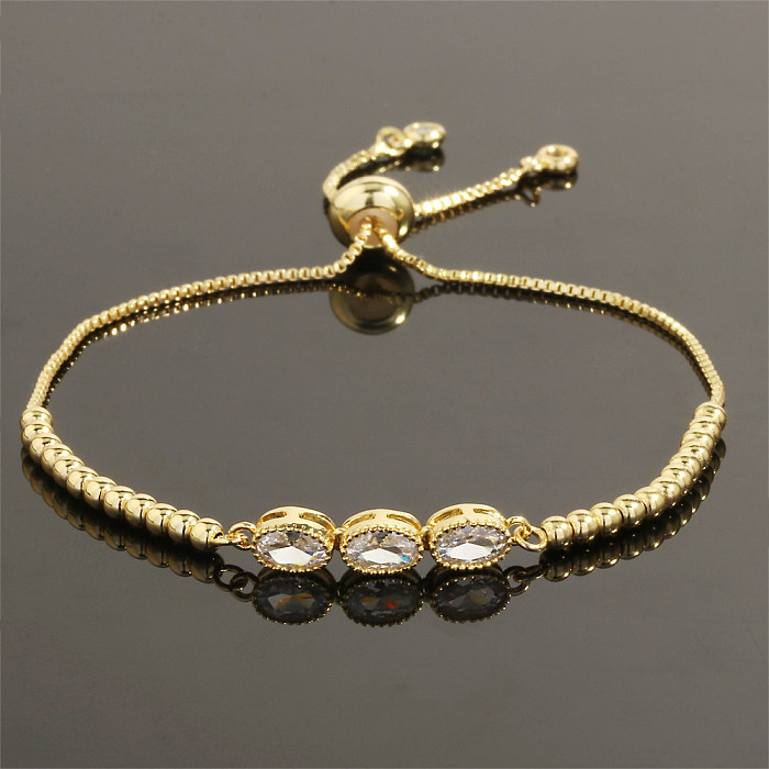 Streetwear Shiny Oval Copper Plating Inlay Zircon 18K Gold Plated Bracelets