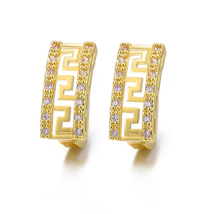 1 Pair Classic Style Round Plating Inlay Copper Zircon 18K Gold Plated Earrings