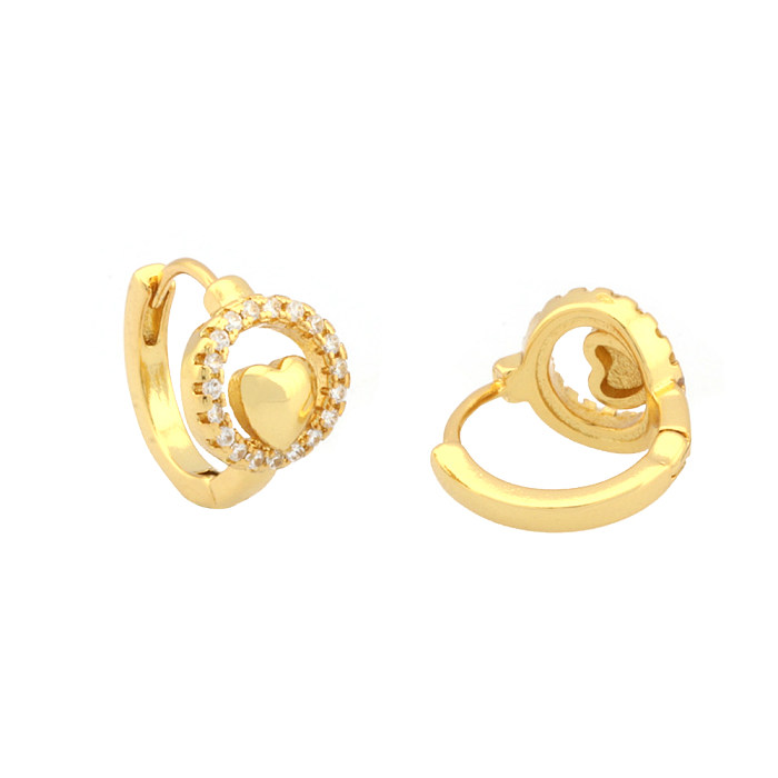 1 par de pinos de orelha banhados a ouro 18K, estilo IG, estilo simples, formato de coração, rosa, chapeamento, zircão de cobre