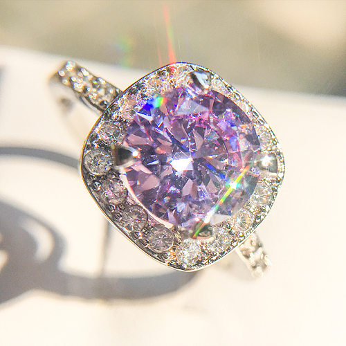 Anéis de pedras preciosas artificiais com embutimento de latão quadrado glam elegante