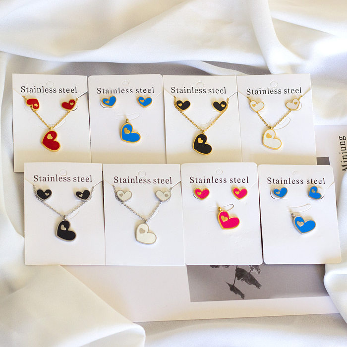 Süße herzförmige Edelstahl-Ohrringe und Halskette, 1 Set