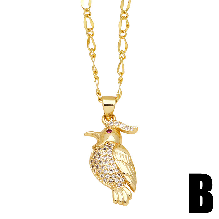Fashion Simple Style Bird Copper 18K Gold Plated Zircon Necklace In Bulk