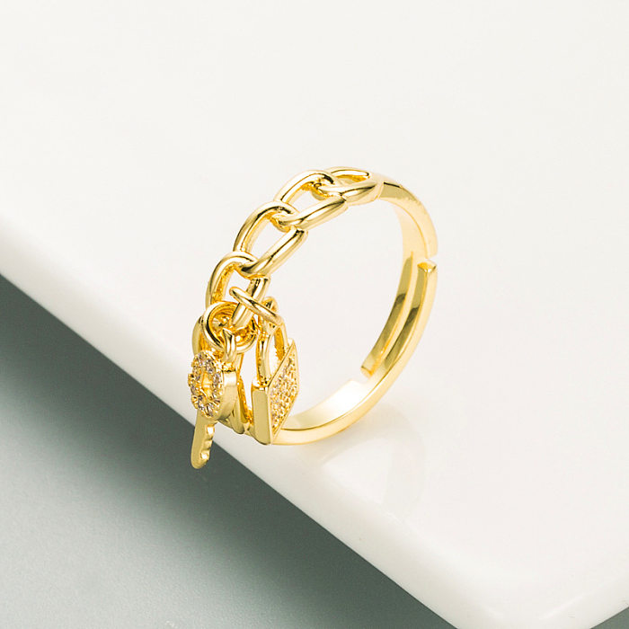 Copper Gold-plated Hollow Heart-shaped Open Ring Hipster Couple Ring