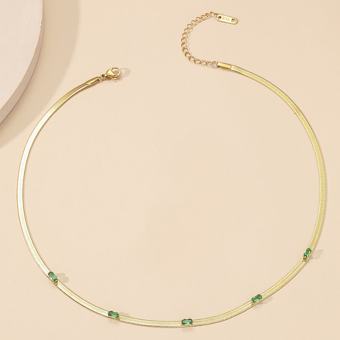 Sweet Rectangle Titanium Steel Inlay Zircon Bracelets Necklace