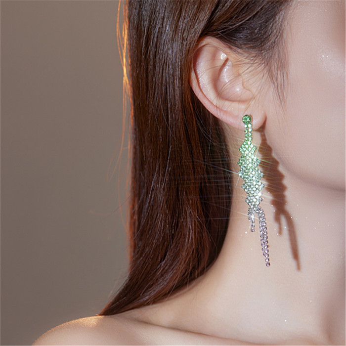 Boucles d'oreilles pendantes Style féerique, 1 paire, incrustation de strass en cuivre plaqué argent