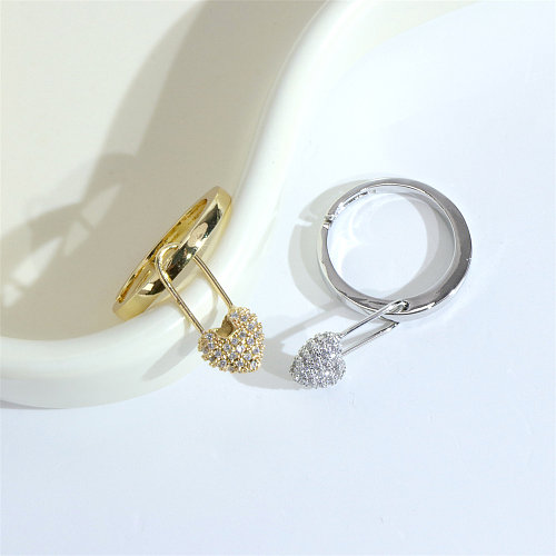 Clipe de papel estilo simples chapeamento de cobre incrustação zircão branco banhado a ouro anel aberto