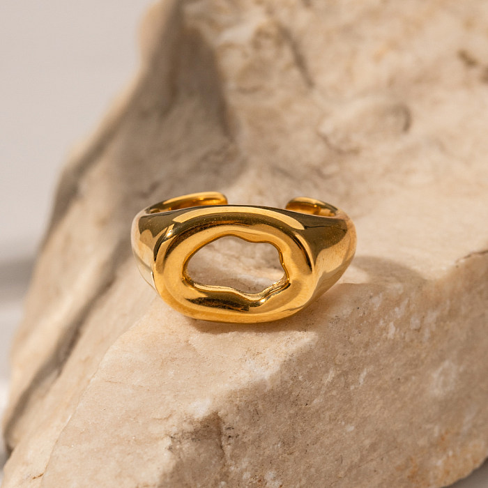 Anéis abertos banhados a ouro 18K de aço inoxidável geométrico retrô
