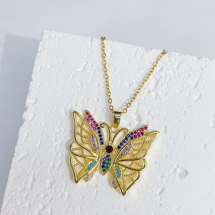 Hip-hop Fashion Copper Color Zircon Butterfly Pendant Necklace Female