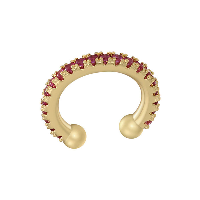 Simple Style C Shape Copper Gold Plated Zircon Ear Clips 1 Pair