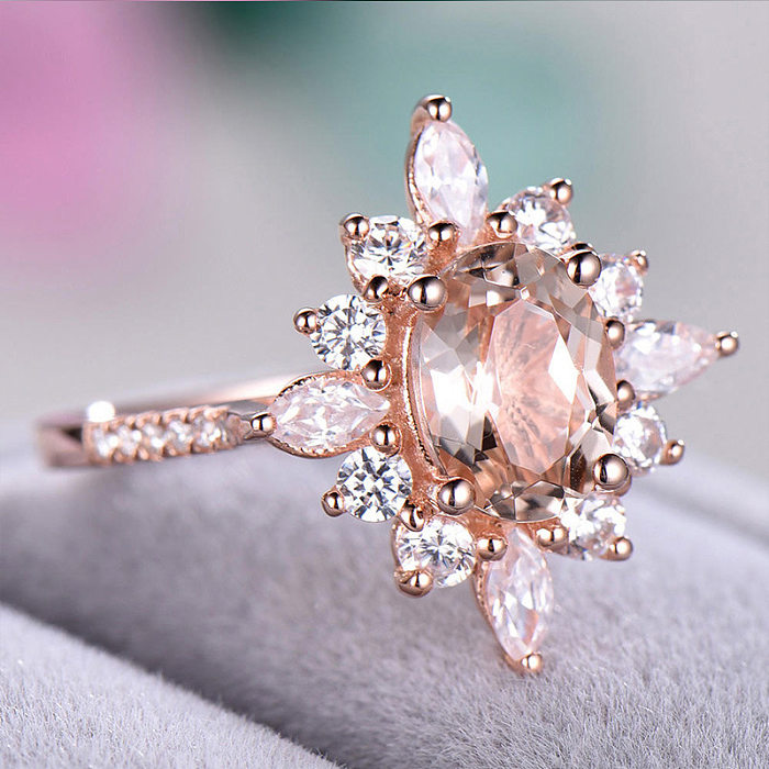 Classic Style Flower Copper Inlay Zircon Rings