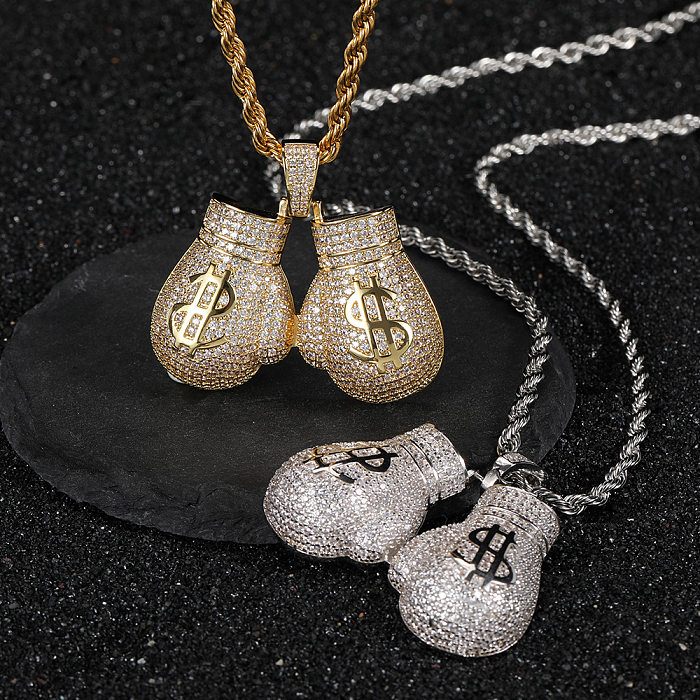 1 Piece Hip-Hop Boxing Gloves Copper Hollow Out Pendant Necklace