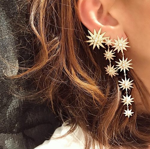 1 paire de boucles d'oreilles pendantes en cuivre et Zircon, Style féerique, incrustation d'étoiles