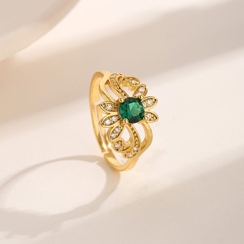 Vintage Style Luxurious Commute Animal Dragonfly Copper Plating Hollow Out Inlay Zircon 18K Gold Plated Open Rings