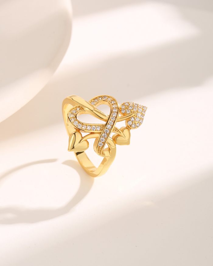 Vintage Style French Style Heart Shape Eye Butterfly Copper Asymmetrical Plating Inlay Zircon 18K Gold Plated Open Rings
