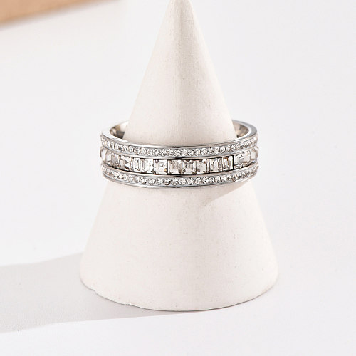 Luxurious Solid Color Stainless Steel Inlay Rhinestones Rings