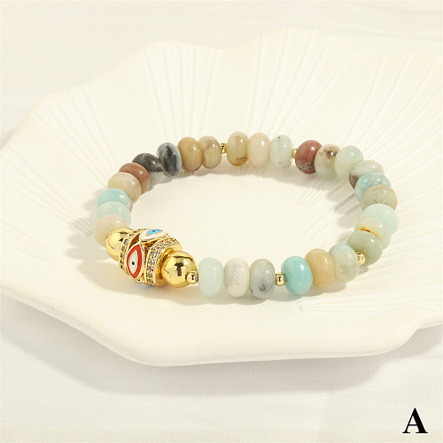 Retro Simple Style Devil'S Eye Stone Copper Beaded Plating Inlay Zircon 18K Gold Plated Bracelets