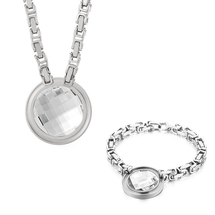 Fashion Round Titanium Steel Plating Inlay Glass Jewelry Set