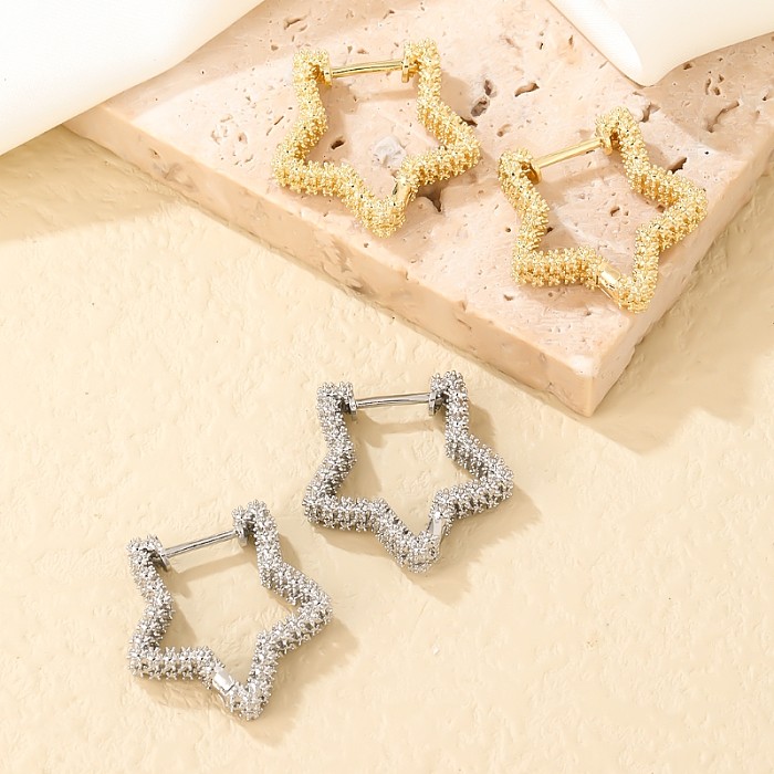 1 Paar einfache Pentagramm-Stern-Seestern-Beschichtungs-Inlay-Kupfer-Zirkon-vergoldete Ohrringe