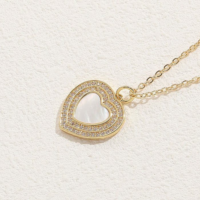 Elegant Luxurious Classic Style Heart Shape Copper 14K Gold Plated Pearl Zircon Pendant Necklace In Bulk