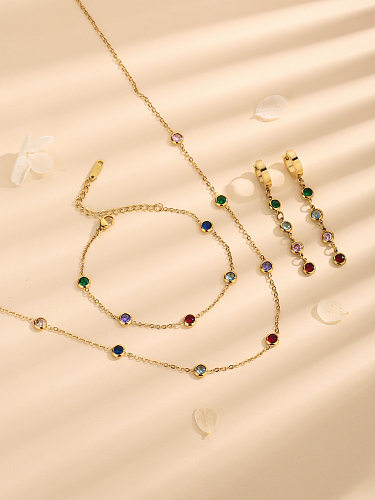 Elegant Lady Simple Style Round Steel Inlay Rhinestones Bracelets Earrings Necklace