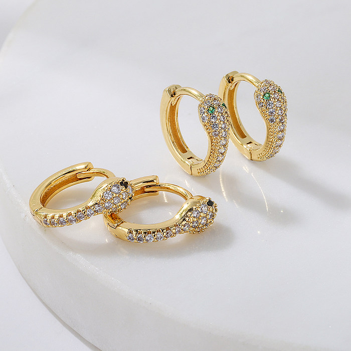 New Style Copper Plated 18K Gold Micro Inlaid Zircon Snake Earrings