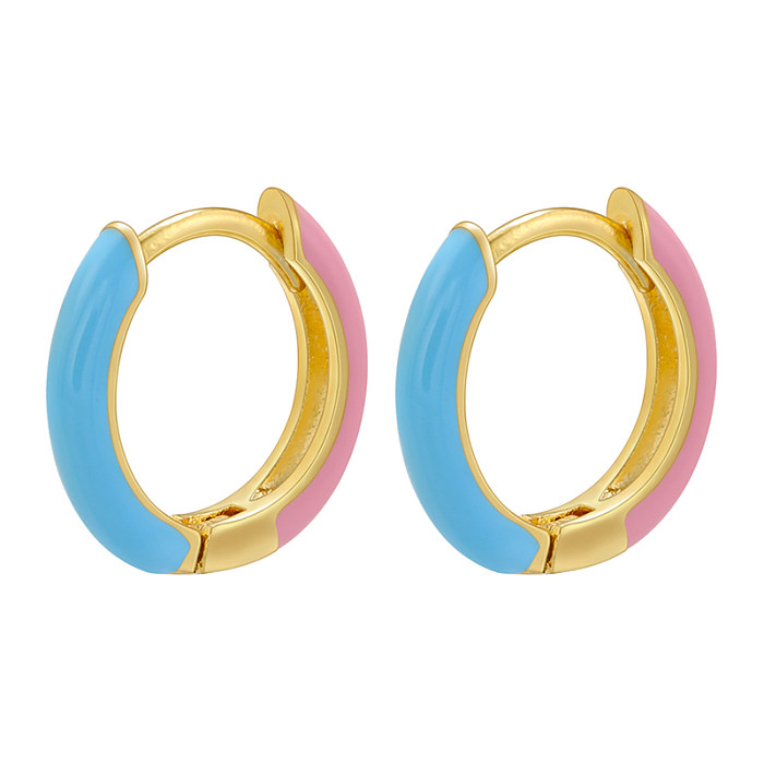 1 Pair Basic Simple Style Circle Round Enamel Plating Copper 18K Gold Plated Hoop Earrings