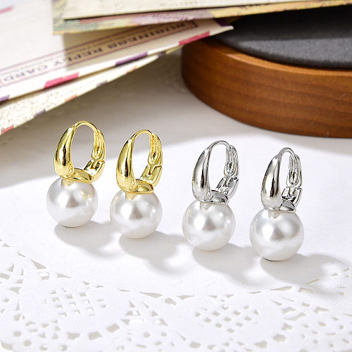 Boucles d'oreilles rétro géométriques en Imitation de perles, plaqué cuivre, 1 paire