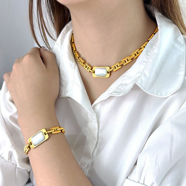 Streetwear Einfarbig Edelstahl Titan Stahl Überzug Inlay Naturstein Armbänder Halskette