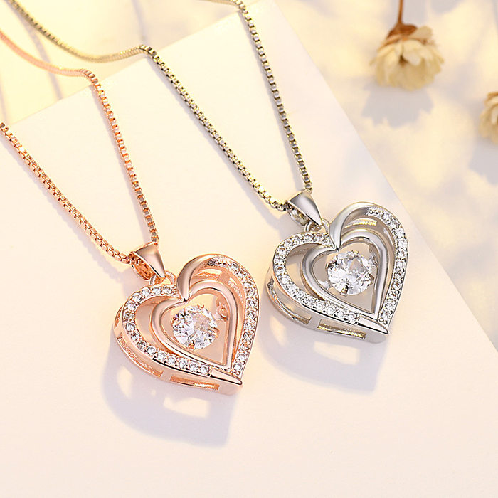 Lady Heart Shape Copper Plating Inlay Zircon Pendant Necklace 1 Piece