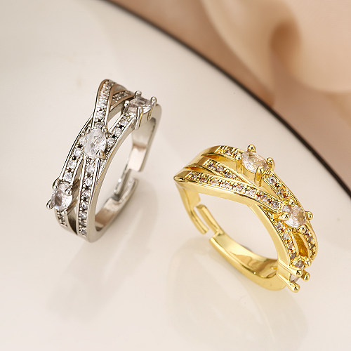 O estilo simples comuta anéis abertos redondos banhados a ouro do zircão 18K do embutimento do chapeamento de cobre