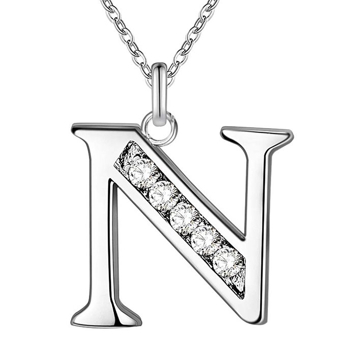 Simple Style Letter Copper Plating Inlay Artificial Diamond Silver Plated Pendant Necklace