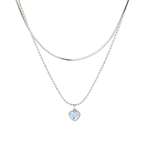 Sweet Heart Shape Copper Inlay Moonstone Layered Necklaces
