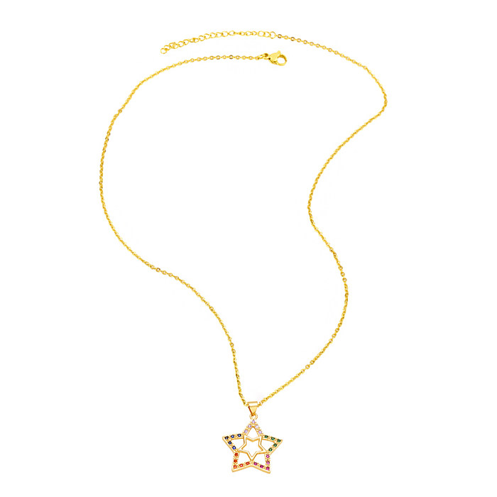 1 Stück Mode Pentagramm Heißluftballon Schmetterling Kupfer Emaille Überzug Inlay Zirkon Anhänger Halskette