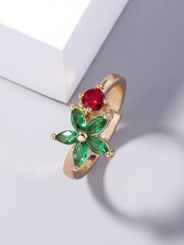 Offener Ring mit süßem Blumenkupfer und vergoldetem Zirkon in loser Schüttung