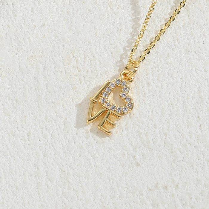 Collier pendentif en forme de cœur d'amour de Style IG, placage de cuivre ajouré, incrustation de Zircon plaqué or 14 carats