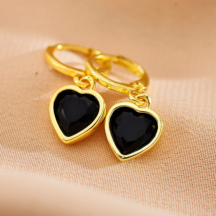 1 Pair Sweet Heart Shape Plating Inlay Copper Zircon Gold Plated Drop Earrings