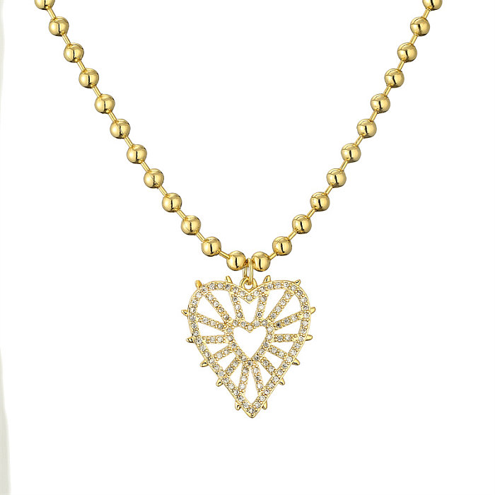 Shiny Pentagram Heart Shape Copper Plating Inlay Zircon Gold Plated Pendant Necklace