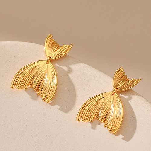 1 Pair Retro Fish Tail Plating Copper 18K Gold Plated Ear Studs