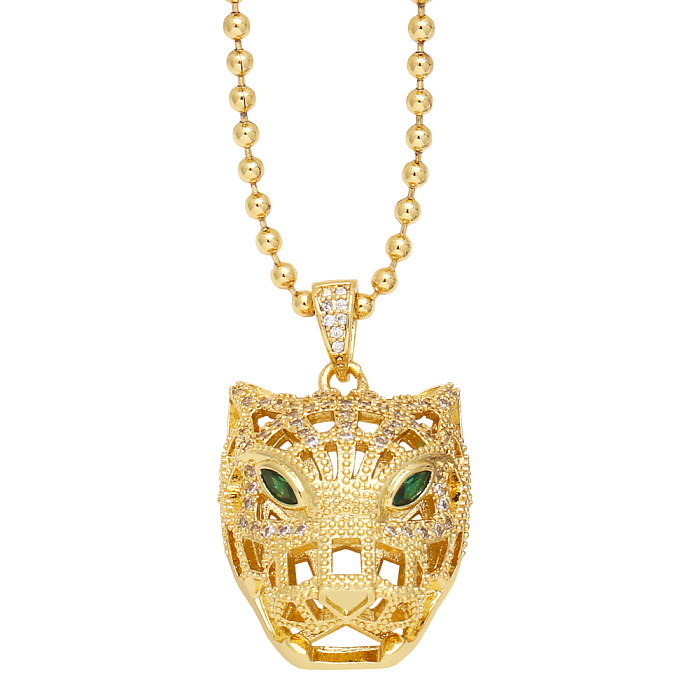 Hip-Hop Fashion Cheetah Copper 18K Gold Plated Zircon Necklace In Bulk