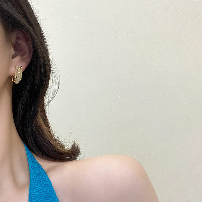 Luxurious Geometric Copper Plating Zircon Earrings 1 Pair